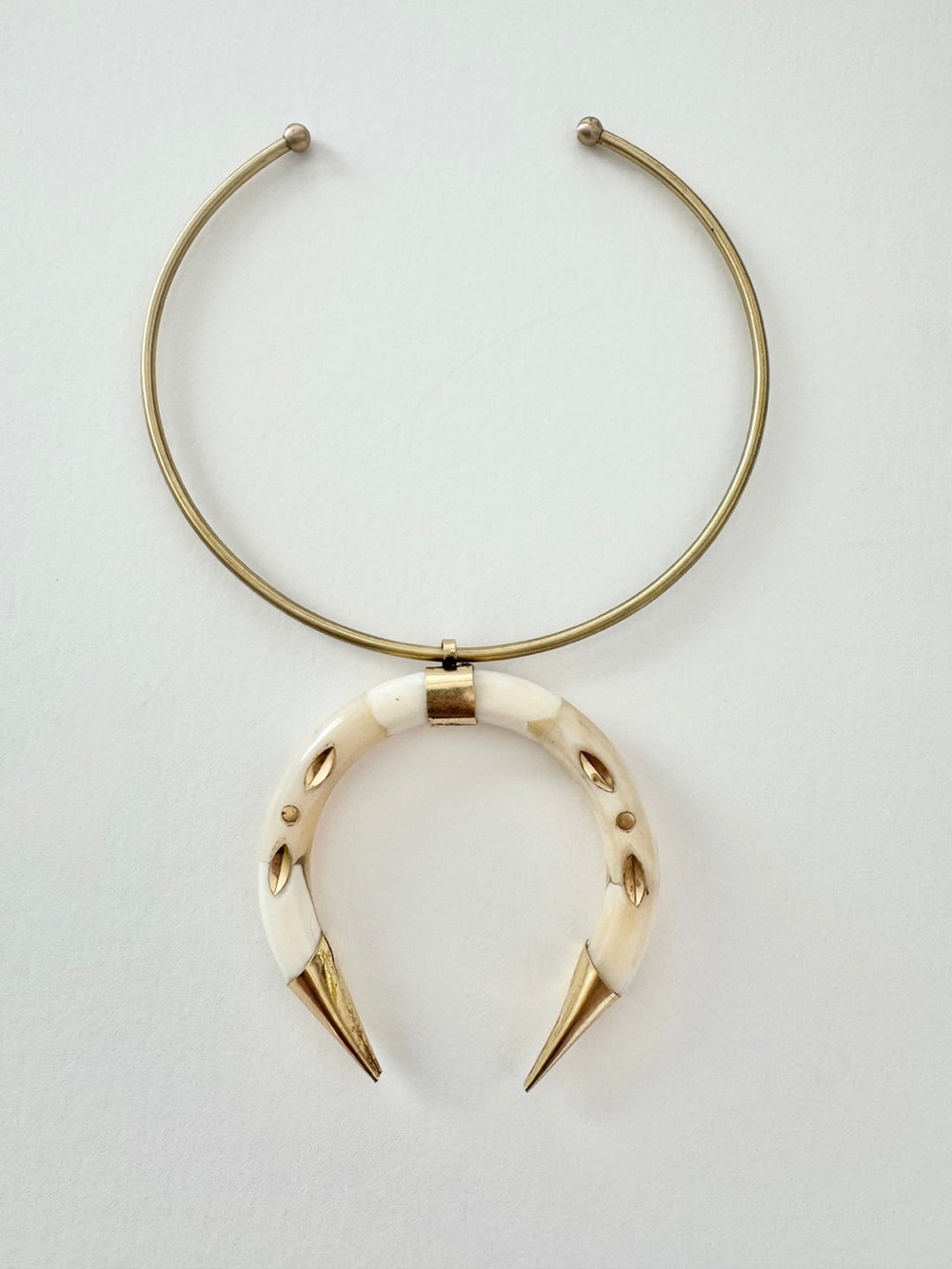 The Wyoming Choker - Brass Collar Necklace with Ivory Crescent Horn Pendant